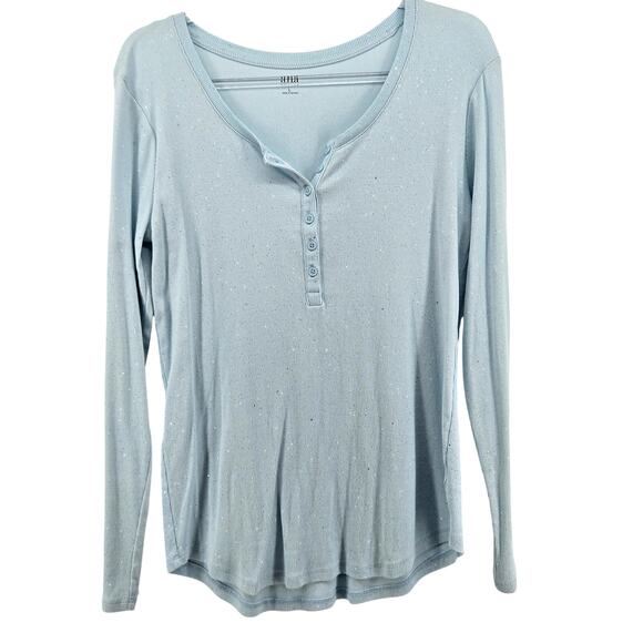 Baby Blue Y2K Glitter Henley Top Size LG Casual Cozy Comfy Lounge Basic Layer - Picture 1 of 8